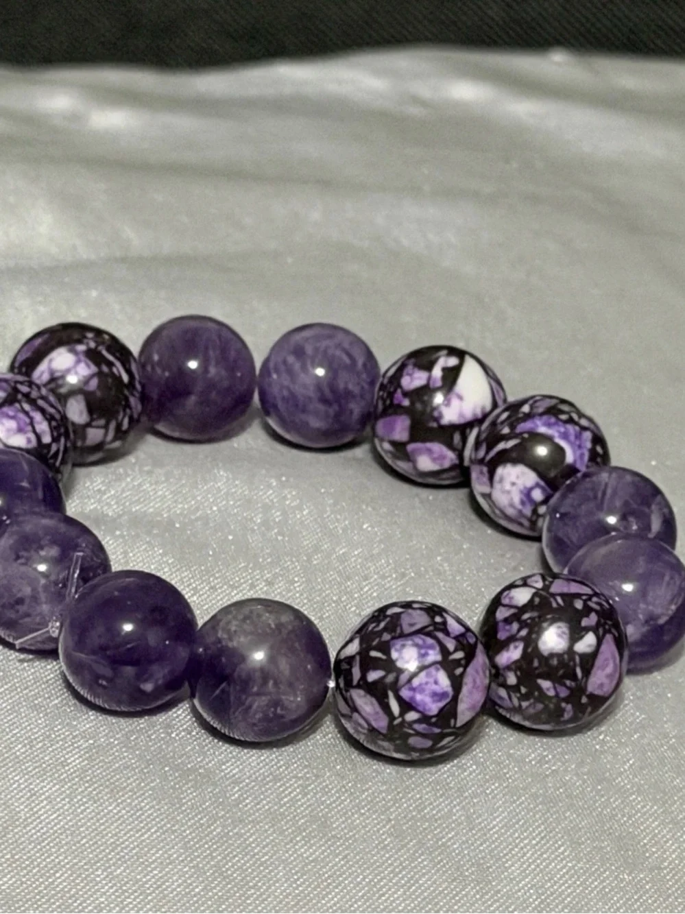 Handmade Purple Stone Chunky Beaded Stretch Bracelet for Women
